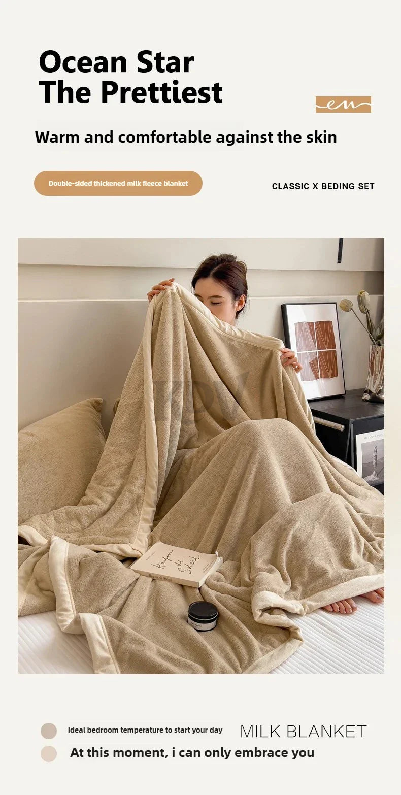 Double Layer Solid Color Milk Velvet Blanket Autumn Winter Thicken Warm Plush Blanket for Bed Sofa Single Double Thick Bed Sheet