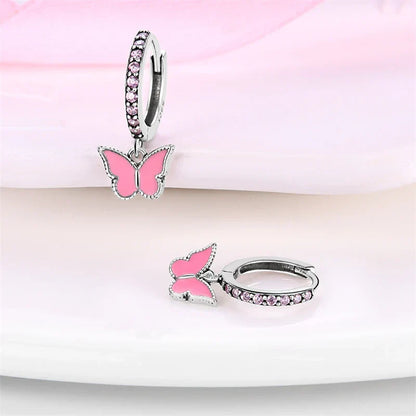 Earrings For Womens 925 Silver Color Pink Rainbow Horse Bear Bee Double Hoop Earrings Fine Engagement Anniversary Jewelry Gifts