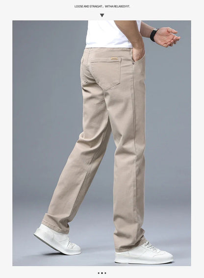 Men's Straight Leg Jeans Slim Fit Stretch Comfort Denim Pants Korean Casual Fashion Minimalist Business Male Daily Trousers