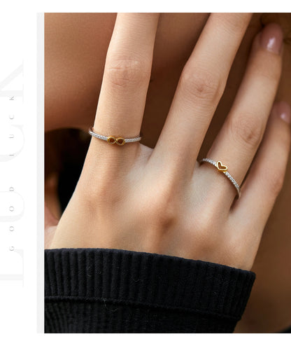 925 Sterling Silver Simple Romantic Heart Finger Ring Trendy Metallic Contrast Design Rings For Women Fine Jewelry