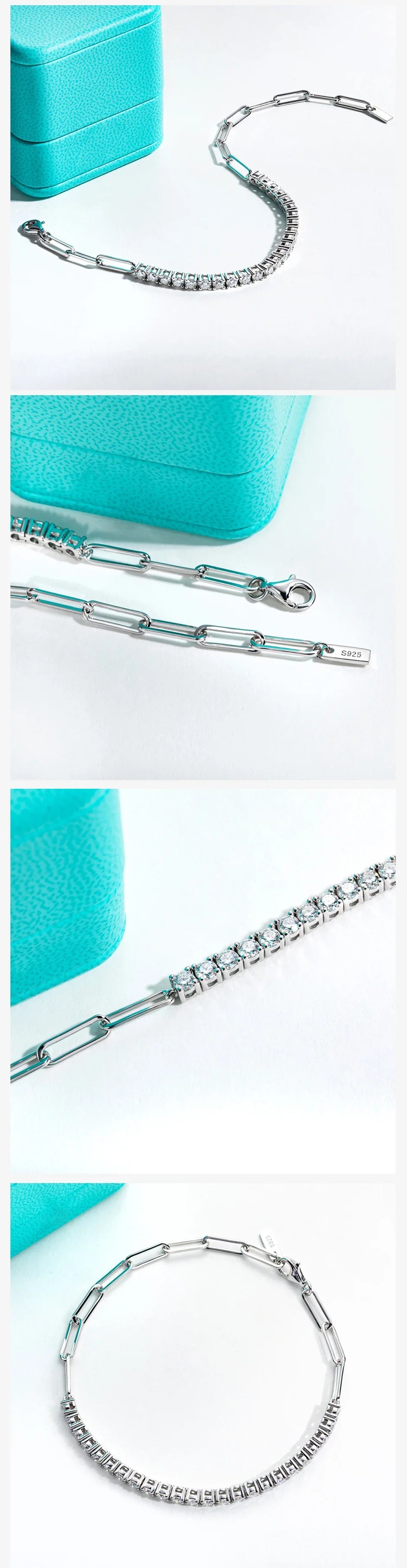 3mm Moissanite Tennis Bracelet On Hand 925 Sterling Silver Lab Created Diamond 16+4cm Adjustable Bracelets For Woman