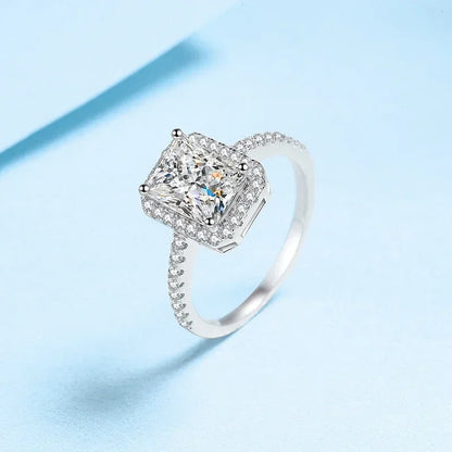 1ct 2ct Moissanite Ring for Women Emerald Radiant Cut Lab Diamond Rings Sterling Silver 925 with Gold Plated Wedding Band