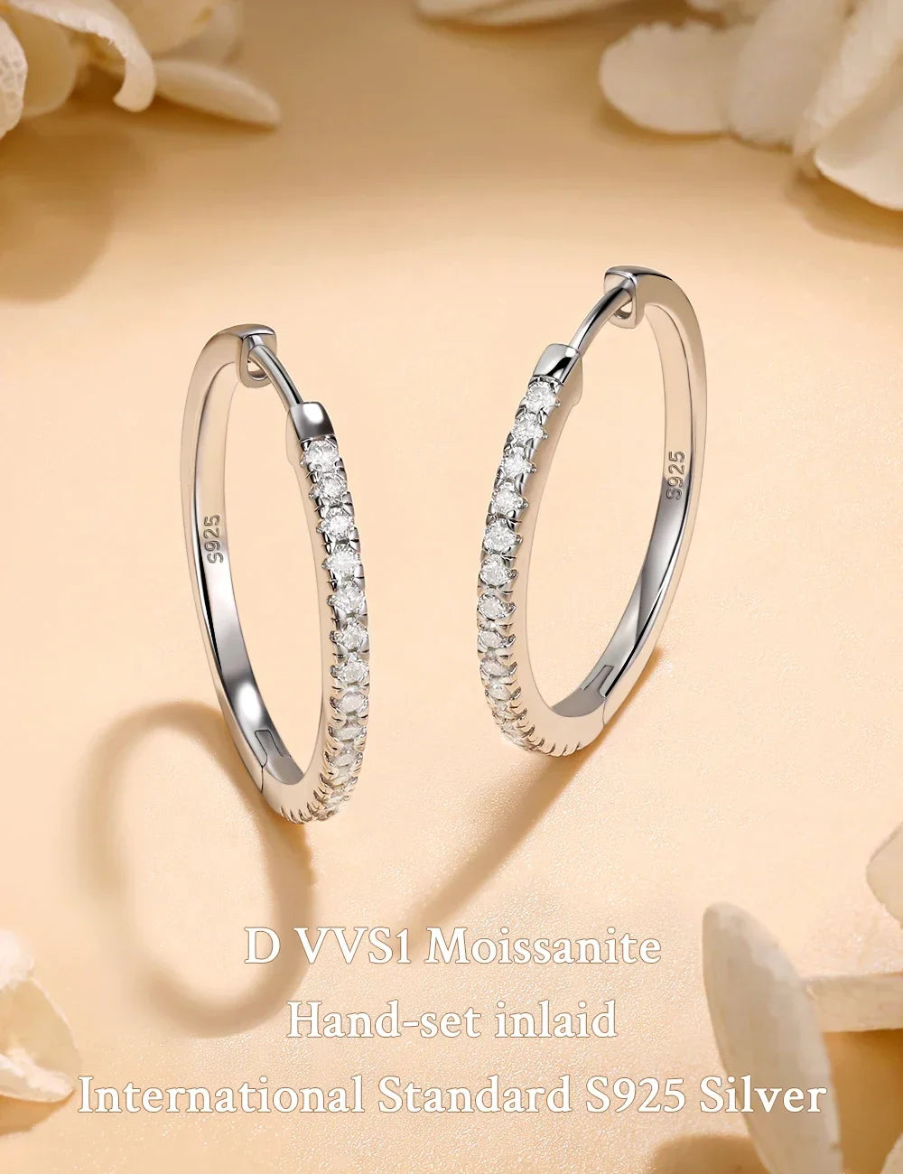 Pretty Beauty 23mm Moissanite Hoop Earrings S925 Sterling Silver for Women Wedding Party White Gold Plated Fine Jewelry Gifts