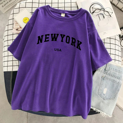 New York Usa City Letter Graphic Tshirt Women Cotton Sport Tops Summer Fashion Tee Shirt Street Casual Oversized Short Sleeve
