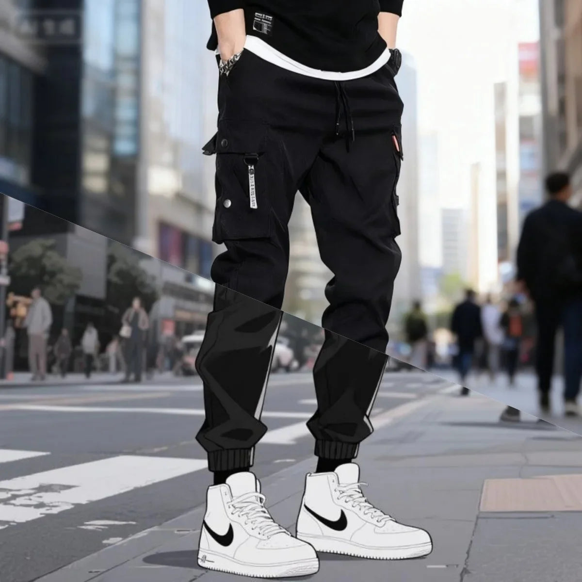 Classic Running Streetwear Casual Men's Satin Belt Harem Jogging Pants Men's Slim Fit Spring Work Pants Multi Pocket Men's Pants