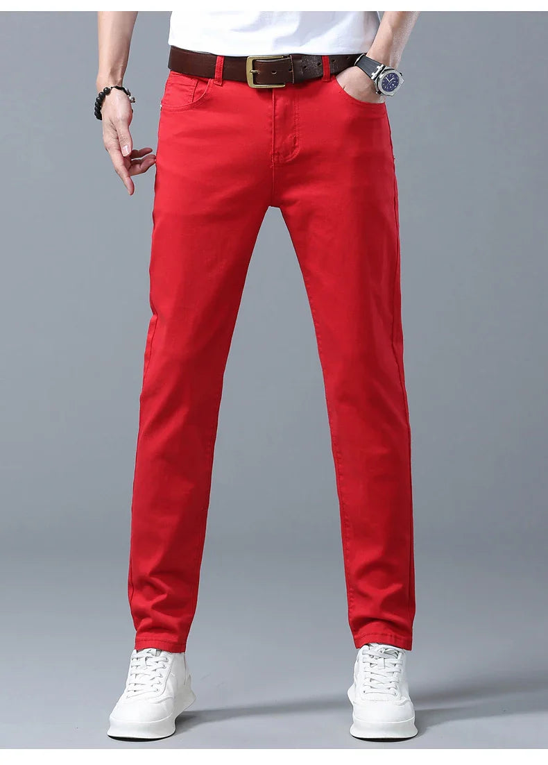 Straight Fashion Men's Jeans Solid Color Casual Business Stretch Washed Denim Trousers Breathable Streetwear Trendy Male Pants