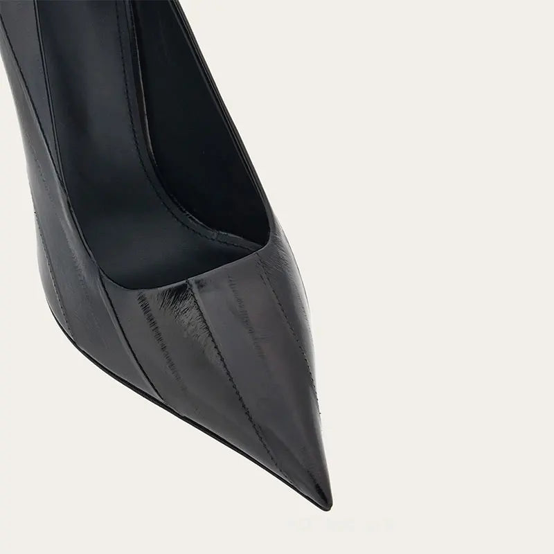 Brand Fashion Show Silvery 9cm High Heel Spring Autumn New Irregular Heels Black Red Pointed Sexy Women's Single Shoes Size 43