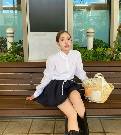 New Japanese Style Drawstring Casual Cute Girl Skirt 2025 Spring and Summer Sweet Ladies Elastic Waist Kawaii Short Skirt Women