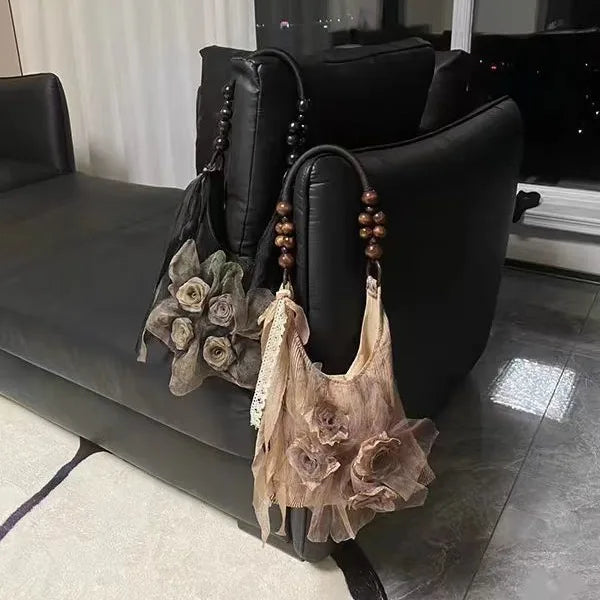 Rose Decor Shoulder Bags Fashion Commuter Tote Bags Classic Pleated Handbags High Quality Women Underarm Bags