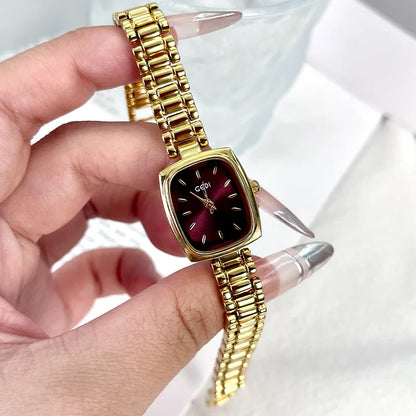 Bracelet Watch Retro TV niche high-end Gold Watches steel strip Waterproof Small Dial Women's Fashion Quartz Clock Wristwatches