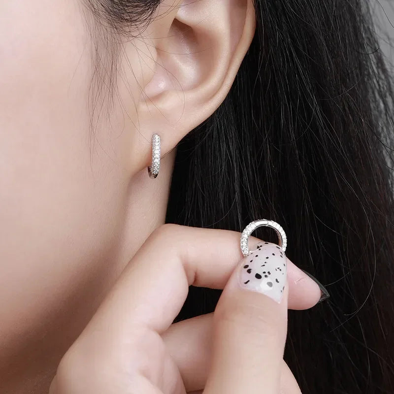Luxury Designer 0.8cttw D Color Full 1mm Moissanite Hoop Earrings S925 Sterling Silver Earring For Women Party Fine Jewelry