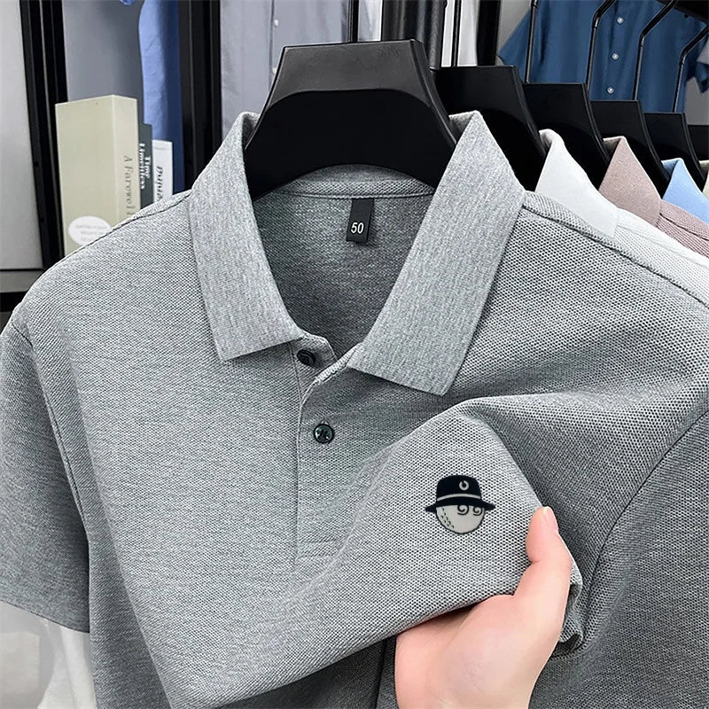Men's Cotton100% High End Brand Lapel Polo Shirt Summer New Solid Color Print Short Sleeve T-Shirt Casual Breathe Men's Clothing