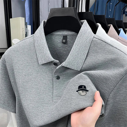 Men's Cotton100% High End Brand Lapel Polo Shirt Summer New Solid Color Print Short Sleeve T-Shirt Casual Breathe Men's Clothing