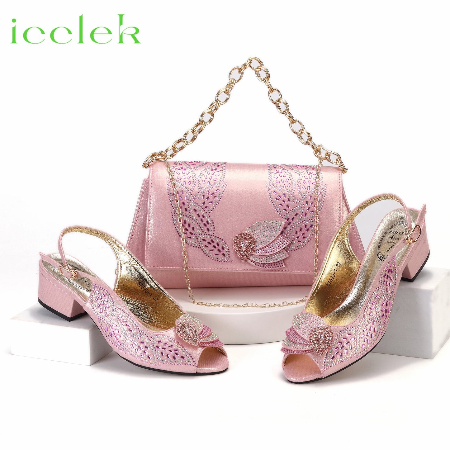 2023 Newest INS Style Brown Color Elegant Low Heels Nigeria Popular Design African Ladies Shoes And Bag Set for Wedding Party