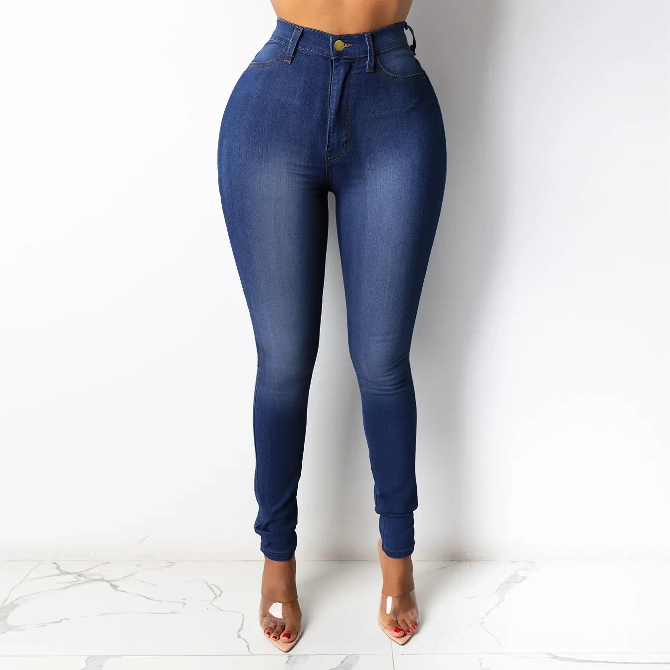 High Waisted Casual Elegant Office Denim Pants