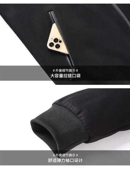 Thicker Fleece Jacket+Pants 2 Pieces Men Winter Tracksuit Sets Black Red Gray Sets Hoodies Casual Hooded Warm Sweatshirts+Pants