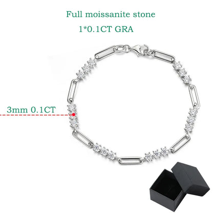 18K Plated 3mm 100% Real All Moissanite Bracelets for Women Men Classic Lab Diamond Chain Sterling Silver 925 Wholesale