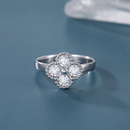 1.2CT Sterling Silver 925 Moissanite Ring Clover Lucky Jewelry Engagement Rings for Women Girls Luxury Gift
