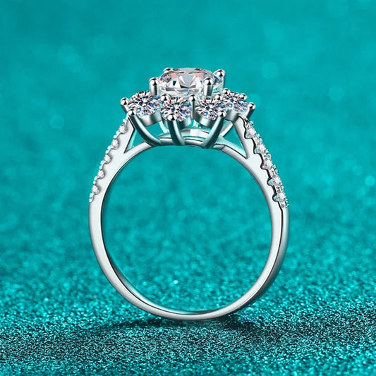 1ct 2ct Moissanite Eternity Ring 925 Sterling Silver with Gold Plated Wedding Flower Lab Diamond Rings For Women Jewelry