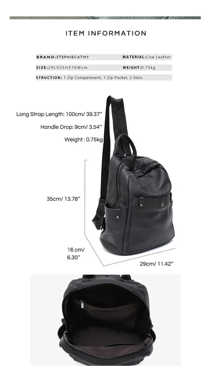 Soft Genuine Cowhide Daily Backpack Women Men Spacious Multi Pockets Fashion Casual Versatile Knapsack Travel Business College
