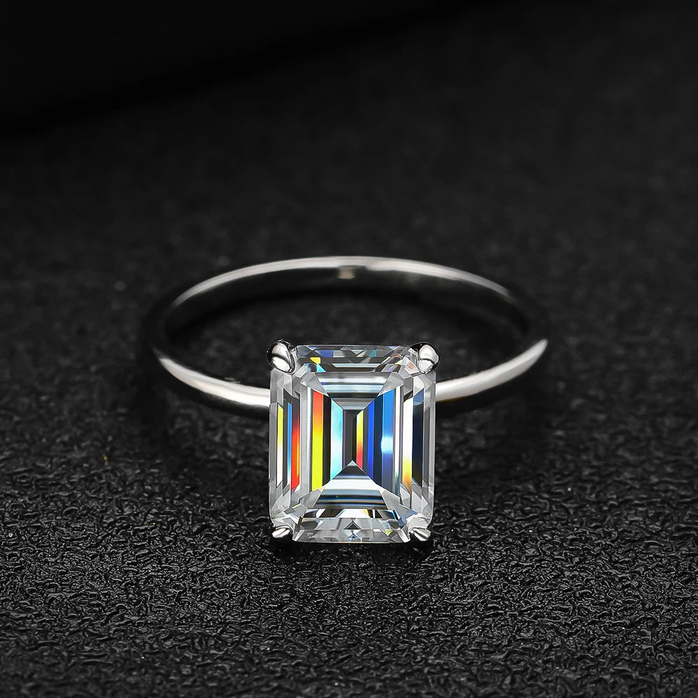 4ct Emerald Moissanite Ring s925 Sterling Sliver Plated 18k White Gold Wedding Band Engagement Rings For Women