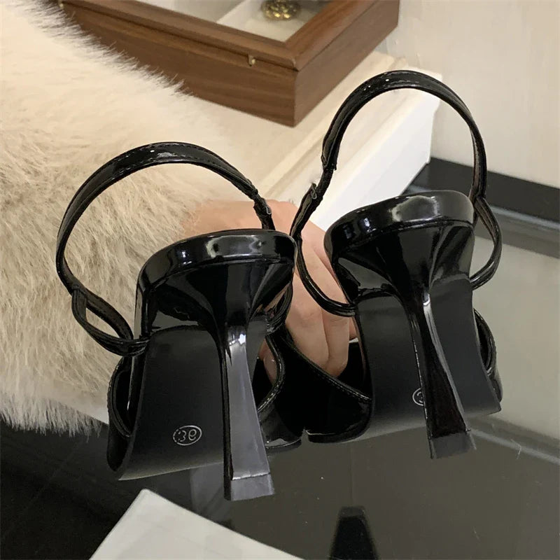 Street Style Sexy Pointed Toe Slingbacks Pumps Women Stripper Sandals High Heels Female Banquet Shoes Brown Kitten Heels