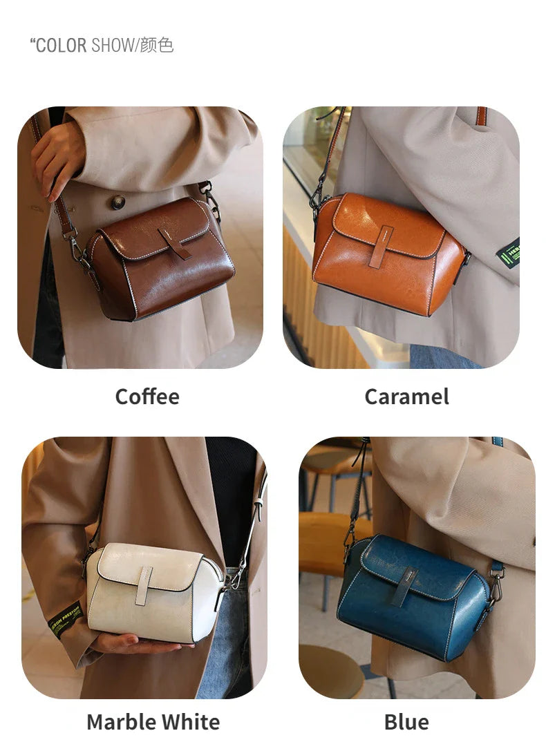 Women's Small Phone Bag Fashionable Oil Wax Cowhide Leather Handbag Versatile and Simple Shoulder Bag High Quality Crossbody Bag