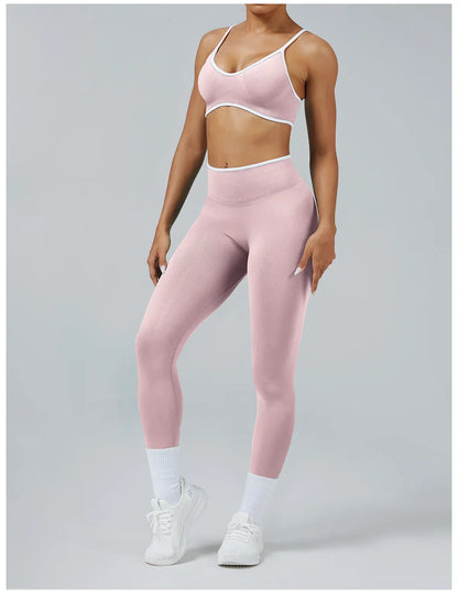 Seamless Yoga Set Women Gym Clothing Scrunch Bum Legging Sports Bras Padded Tank Top Workout Outfits Fitness Sportswear Suits