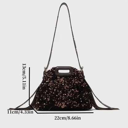 Glitter Sequined Handbag for Women, Luxury Designer Shoulder Bag with Tassel, Fashion Crossbody Bucket Bag for Ladies Elegant