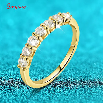 18k Plated 3MM 7 Stones Moissanite Rings for Women Classic Match Diamond Wedding Bands 925 Sterling Silver Jewelry