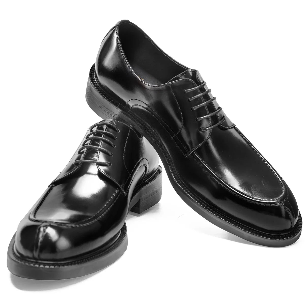 Genuine Leather Classic Black Lace Up Pointed Toe Wedding Formal Elegant Derby Shoes For Men With Free Shipping