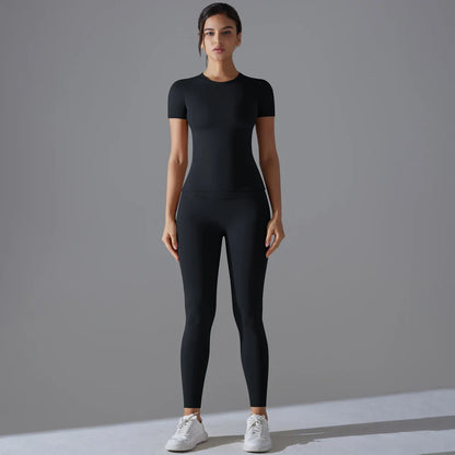 Quick-Drying Gym Leggings Set Yoga Suit Sports Set Sleeve Breathable Stretchy GYM Yoga Slim Fitness Active Top Tight Yoga Pant