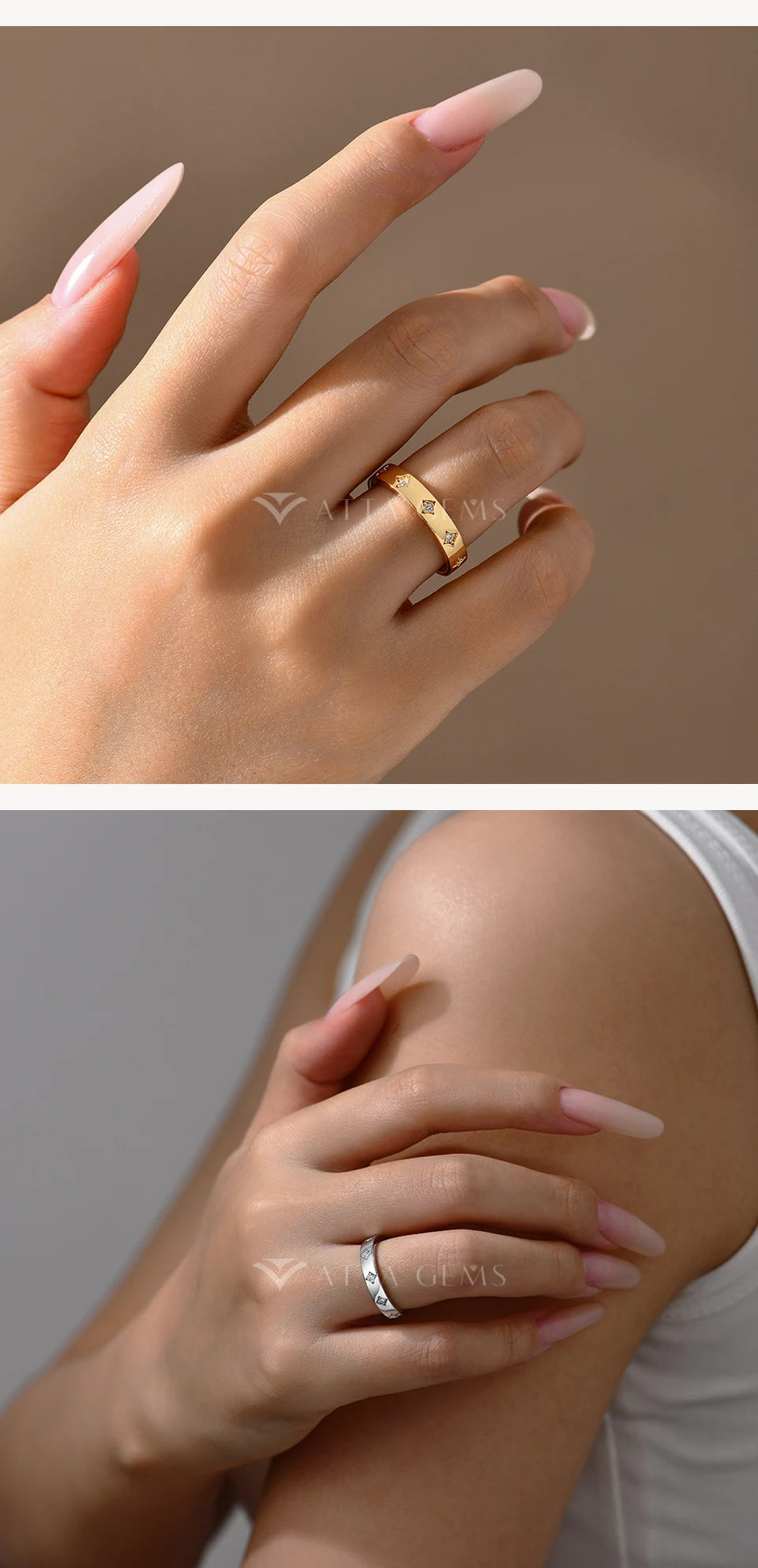 Round Cut Moissanite Rings Star Design for Women 925 Sterling Silver Ring Yellow Gold Plated Classic Engagement Jewelry