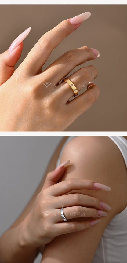 Round Cut Moissanite Rings Star Design for Women 925 Sterling Silver Ring Yellow Gold Plated Classic Engagement Jewelry