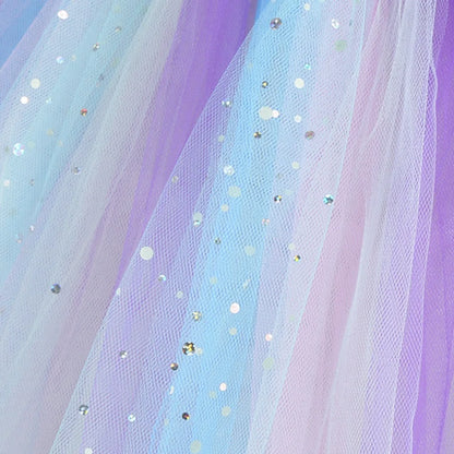 1-12 anos Vestido Tutu de Sereia Fofo com Apliques de Estrela-do-mar Coral, Vestido de Princesa Elegante Ombro a Ombro, Vestido Bufante para Festa de Aniversário de Criança