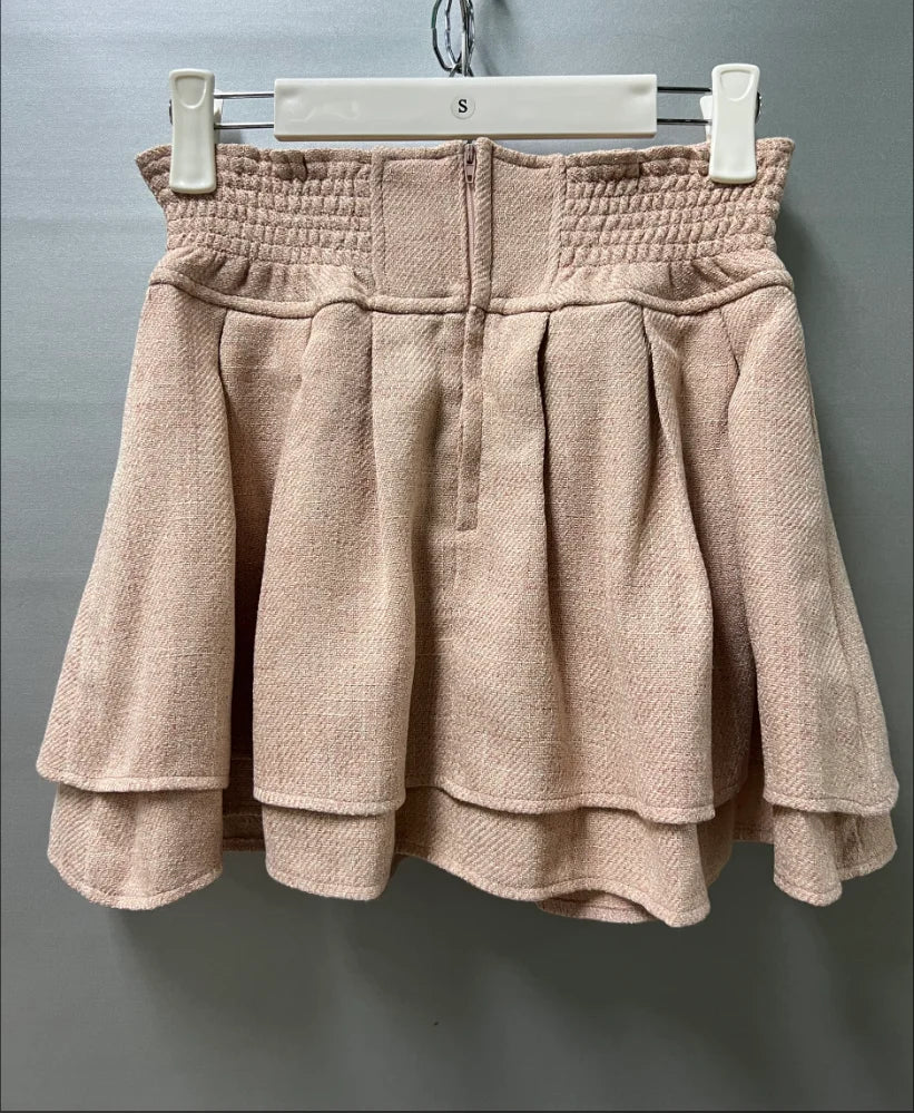 Japanese Lolita Skirts Ruffled Pleated Plaid Skirt Women 2026 Spring New Elastic High Waist Slimming Gentle Mini Skirt Culottes