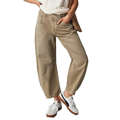 High Stretch Mid-Rise Barrel Jeans Fashion wide Leg Shape Women Casual Baggy Mid Waist Denim Jeans