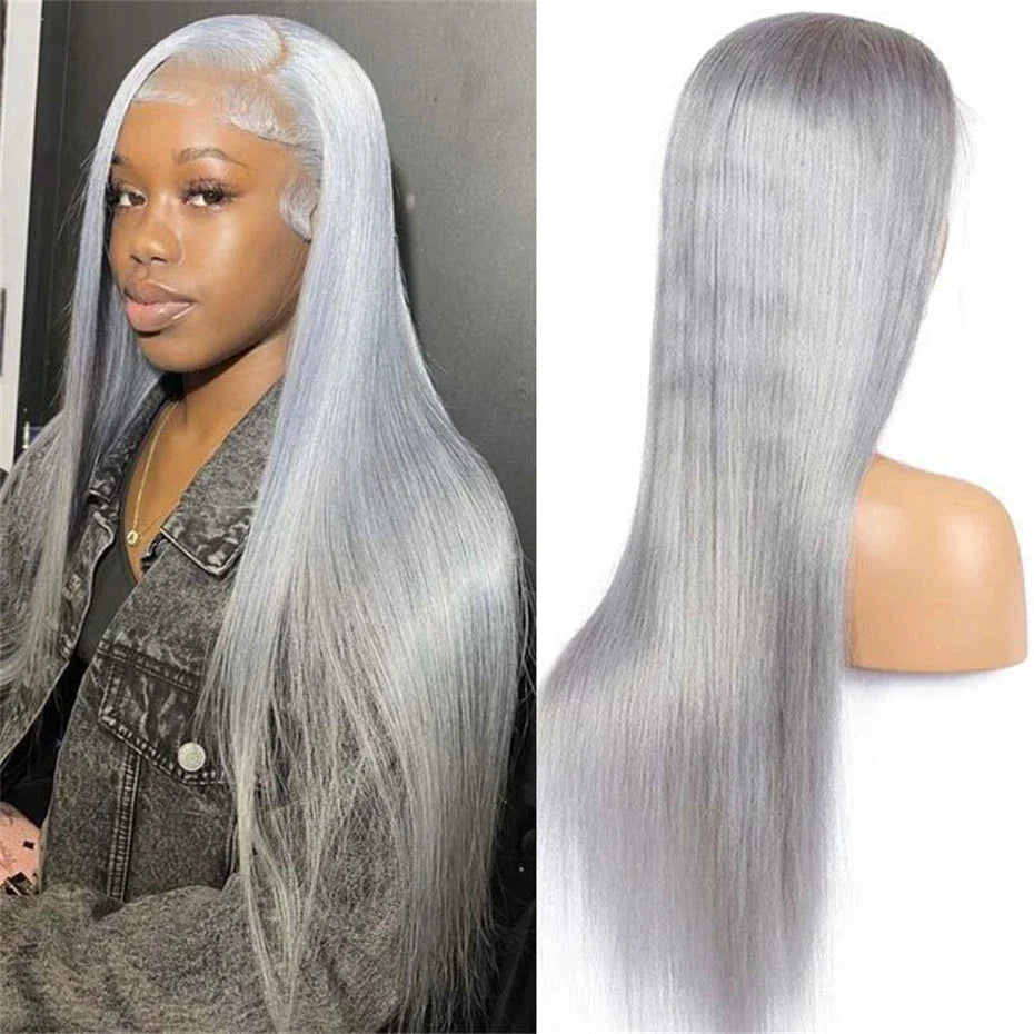 13x6 Silver Grey Colored Lace Front Wigs For Women 613 Blonde Body Wave Remy Transparent Lace Frontal Human Hair Wig Pre Plucked