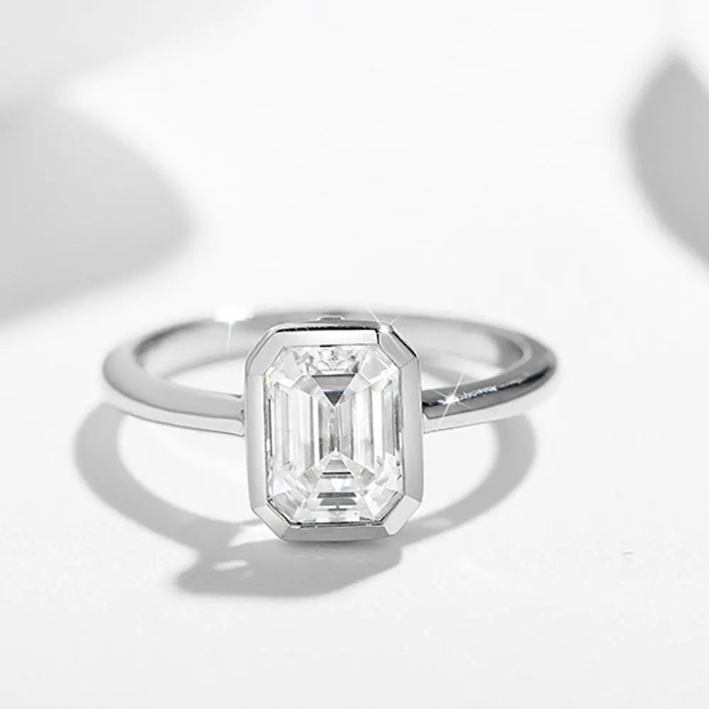 GRA Certified 2CT Emerald Moissanite Rings for Women 18k White Gold Jewelry Sterling Silver s925 Wedding Diamond Ring