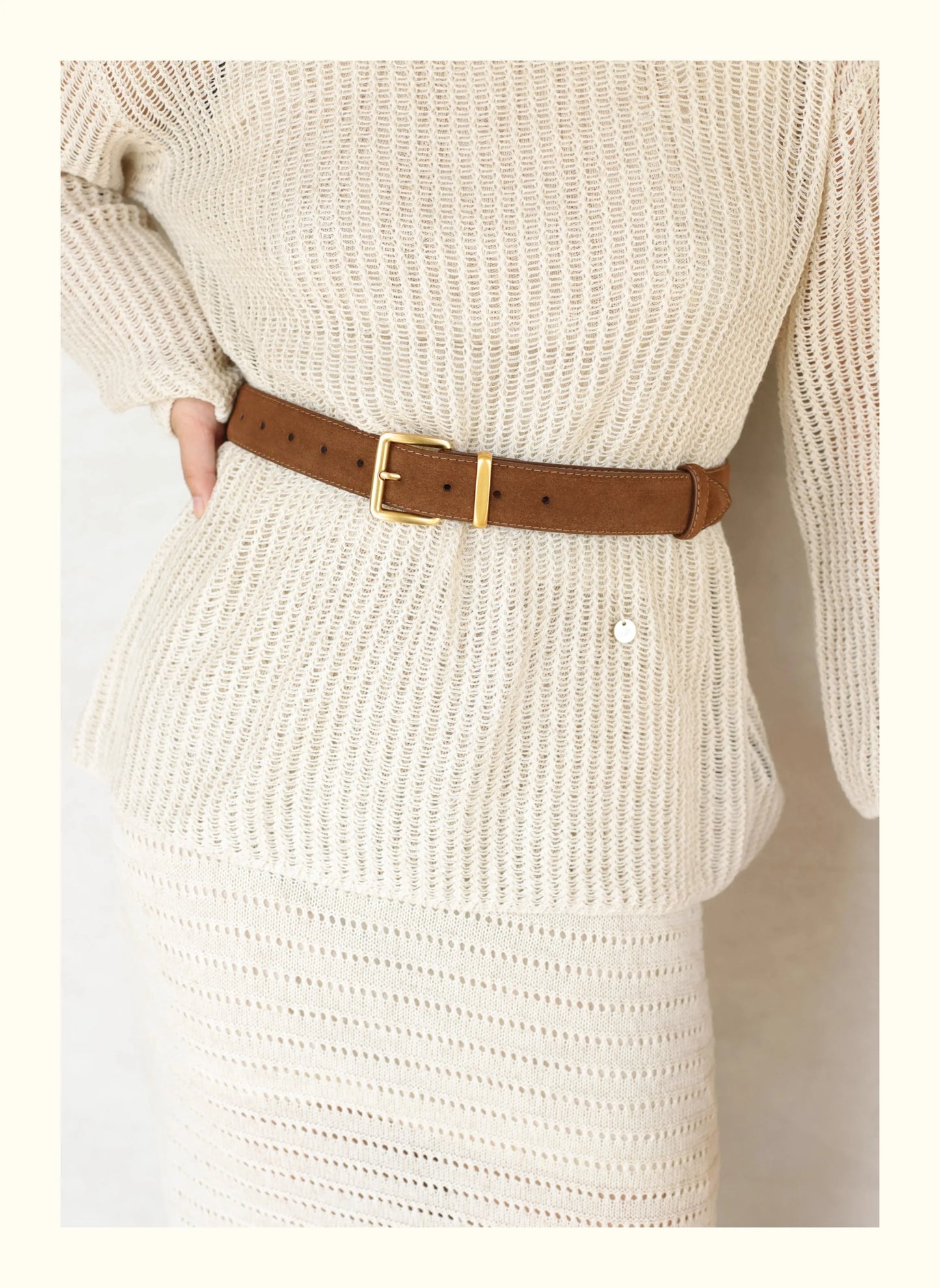 Luxury Suede Cowhide Leather Belt for Women, Vintage Style with Gold Buckle, 3.3cm Wide Waistband for Dresses & Jeans