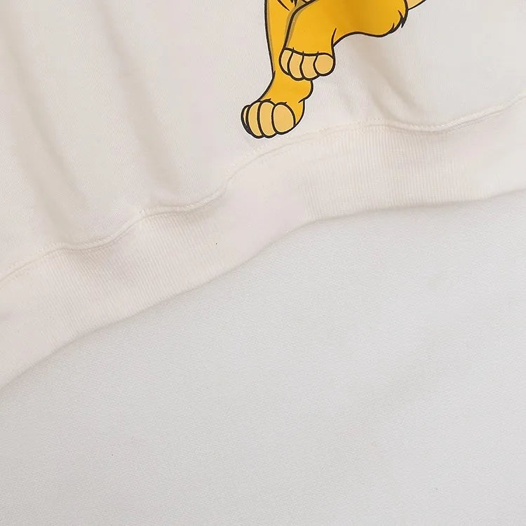 Sweatshirt King of the Jungle Simba Cartoon Print Embroidery Women O-Neck Pullover FleeceJumper Tops