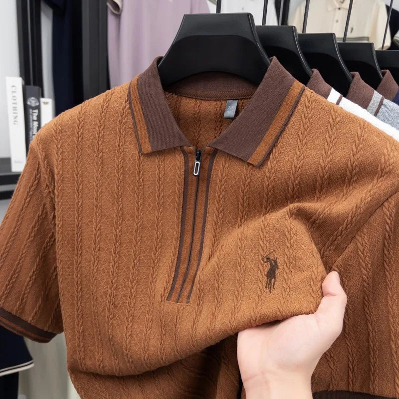 Luxury brand knitted short sleeve polo shirt Paul Pony embroidered stripe design men's T-shirt summer fashion Korean casual top