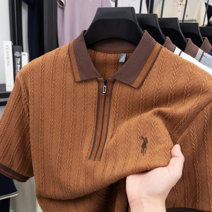 Luxury brand knitted short sleeve polo shirt Paul Pony embroidered stripe design men's T-shirt summer fashion Korean casual top