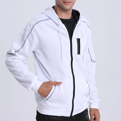 Men's Long Sleeve Zip Up Hoodie Casual Athletic Sweatshirt Hooded Jacket with Pockets Spring Fall Warm Fleece Lined Coat Outwear