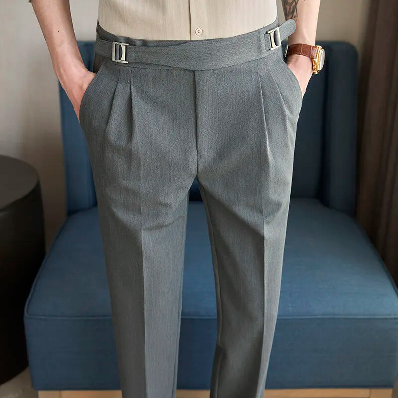 Spring Autumn Smart Casual Suit Pants Men Solid Color Slim Fit Office Fomal Wedding Party Dress Pants Mens White Suit Trousers