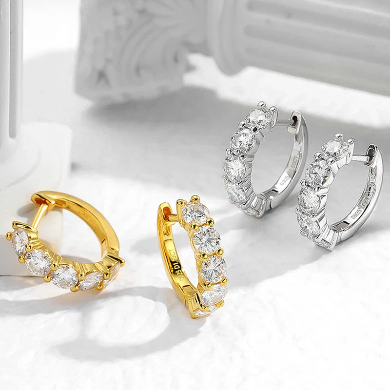 18k 3cttw Moissanite Hoop Earring for Women 4mm Stones D Color Sparkling Created Diamond Earring 100% 925 Sterling Silver