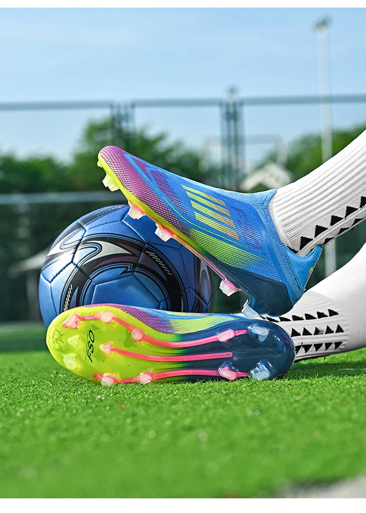 2712 Without-Lace Mens Soccer Shoes F50 SLIP-ON Non-Slip Turf Soccer Cleats Boys TF/FG Training Football Boots Chuteira Campo
