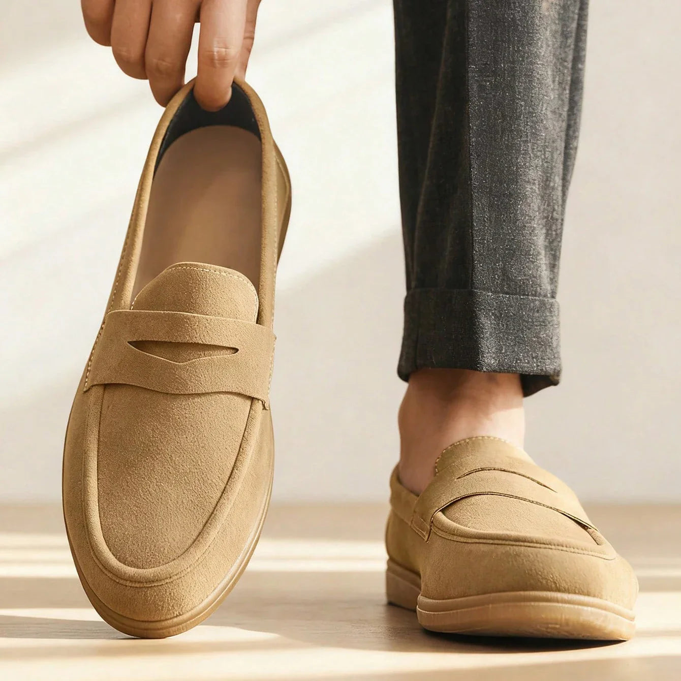 Business Commute Slip On Men's Loafers Preppy Breathable Suede Casual Shoes Outdoor Flats Non Slip Daily Walking Driving Shoes