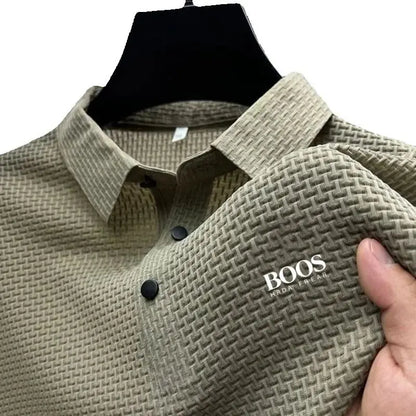 New men's high-quality ice silk short sleeved polo shirt for summer fashion, casual, comfortable, breathable and cool top
