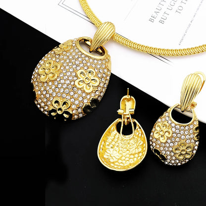 New Necklace And Earrings Set Unique Dubai Fashion Jewelry Nigeria Bride Wedding Party Gift